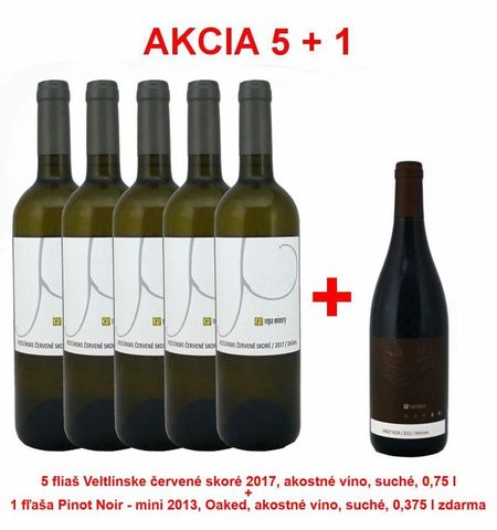 Action 5 + 1 REPA WINERY 5 bottles Veltlínske red early 2017, fine wine, dry, 0,75 l +1 bottle Pinot Noir - mini 2013, Oaked, quality wine, dry, 0,375