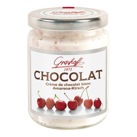 White chocolate cream with cherries Amarena Kirsh , 250 g, zn. GRASHOFF