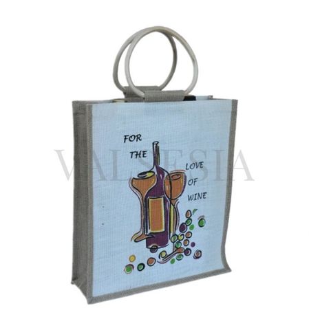 Gift jute bag for 3 bottles with a picture