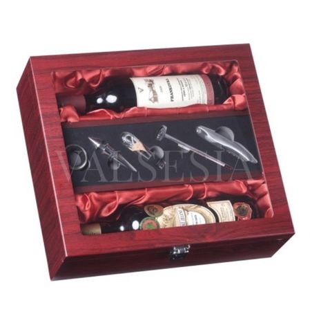 Exclusive gift box for 2 wine mahogany with glass of wine + 5 devices